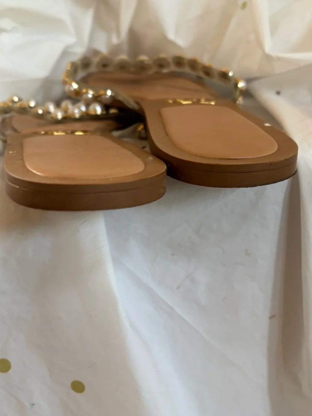 Zara Brown Sandals with Pearl-Trim Straps - Picture 5 of 6